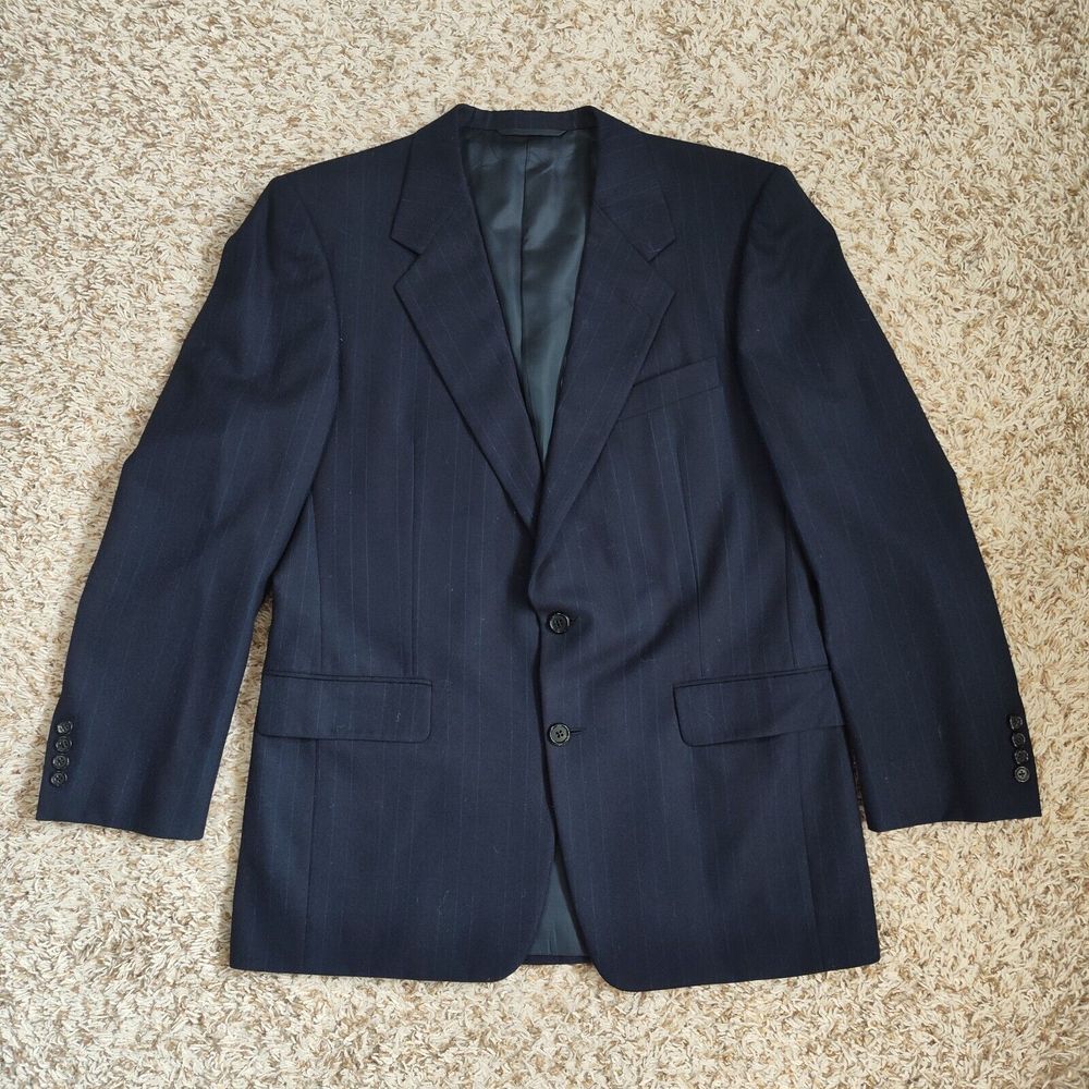 Hickey Freeman Men Size 41R Navy Blue with Red White Blue‎ Thin Stripes Blazer